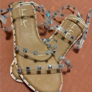Nicole Miller Transparent Studded Sandals with Silver Accents